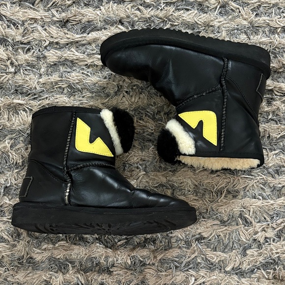 Fendi x Ugg Collabration Black Leather and Shearling Boots, Monster Logo, 35.5 - Picture 9 of 13